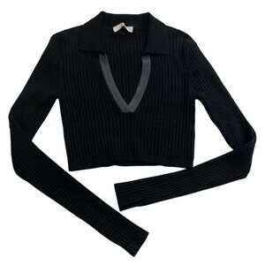 437 Long Sleeve Polo V-Neck Sweater in Black